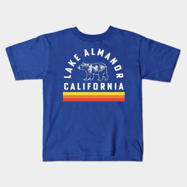 Lake Almanor California Souvenir Bear Retro Vintage Stripes Kids T-Shirt by PodDesignShop